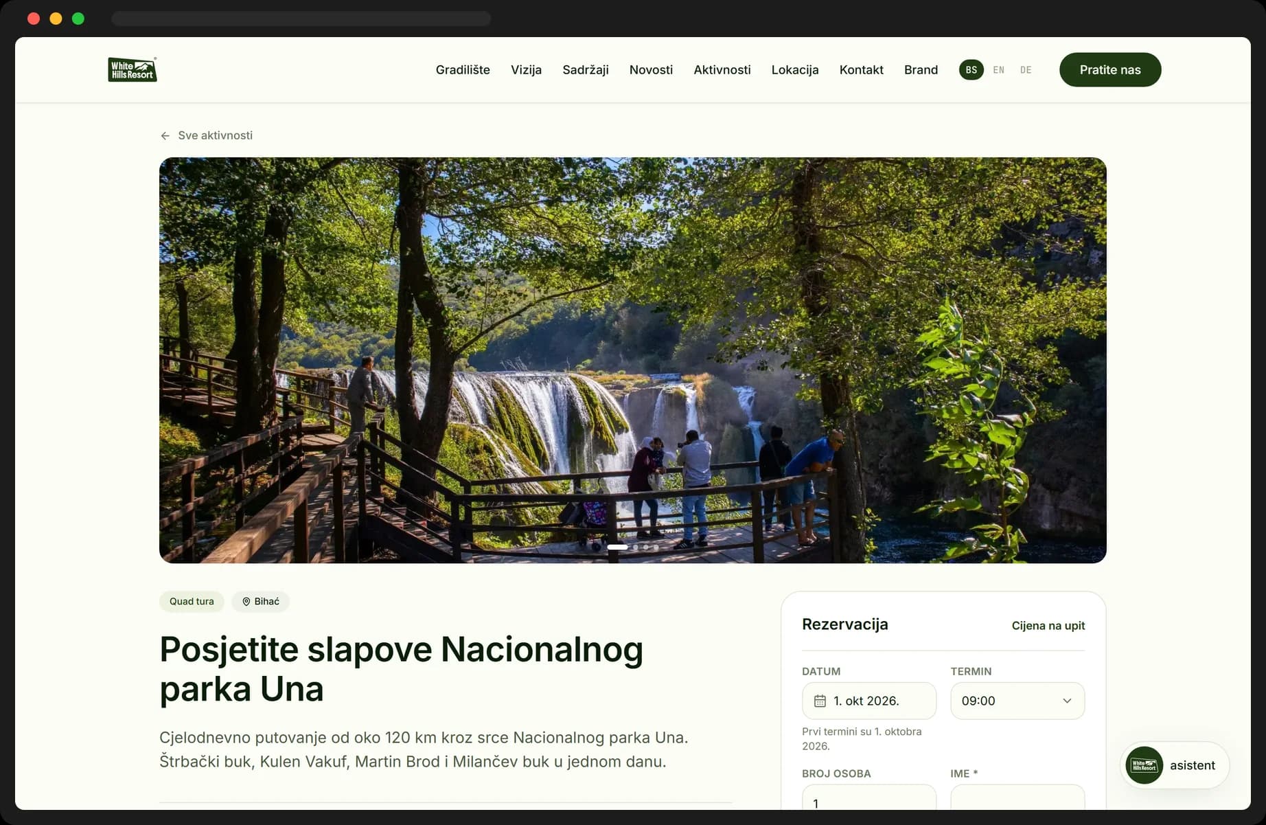 Stranica ture s rezervacijom